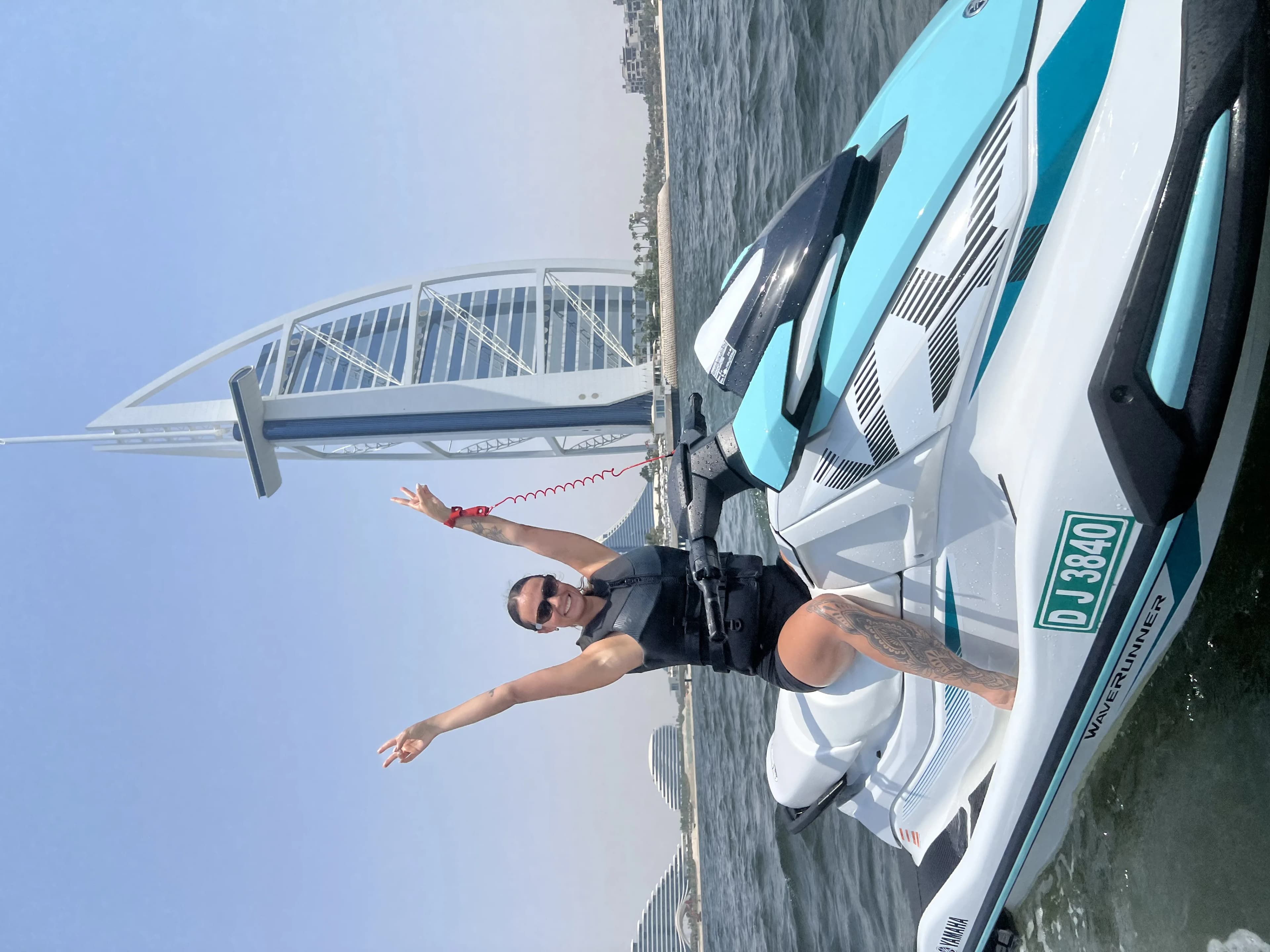 Jet ski Dubai skyline — panoramic city view